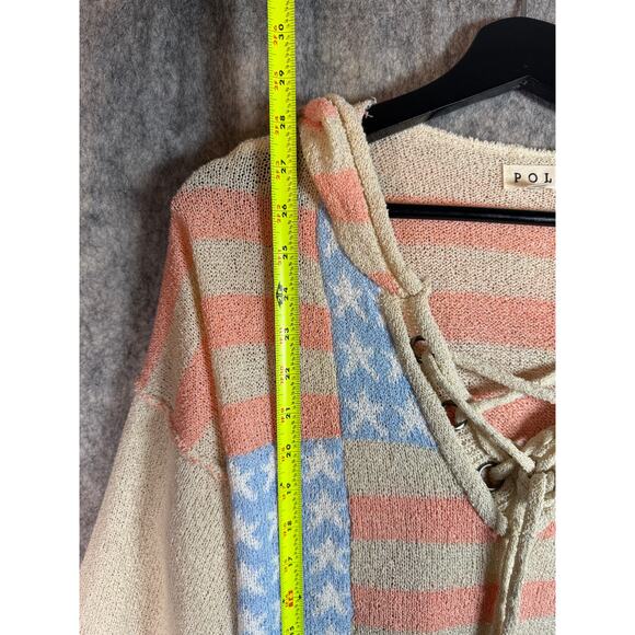 POL Clothing Americana Knit Tie Front Flag Hoodie - Large Style BST334 - Picture 9 of 9